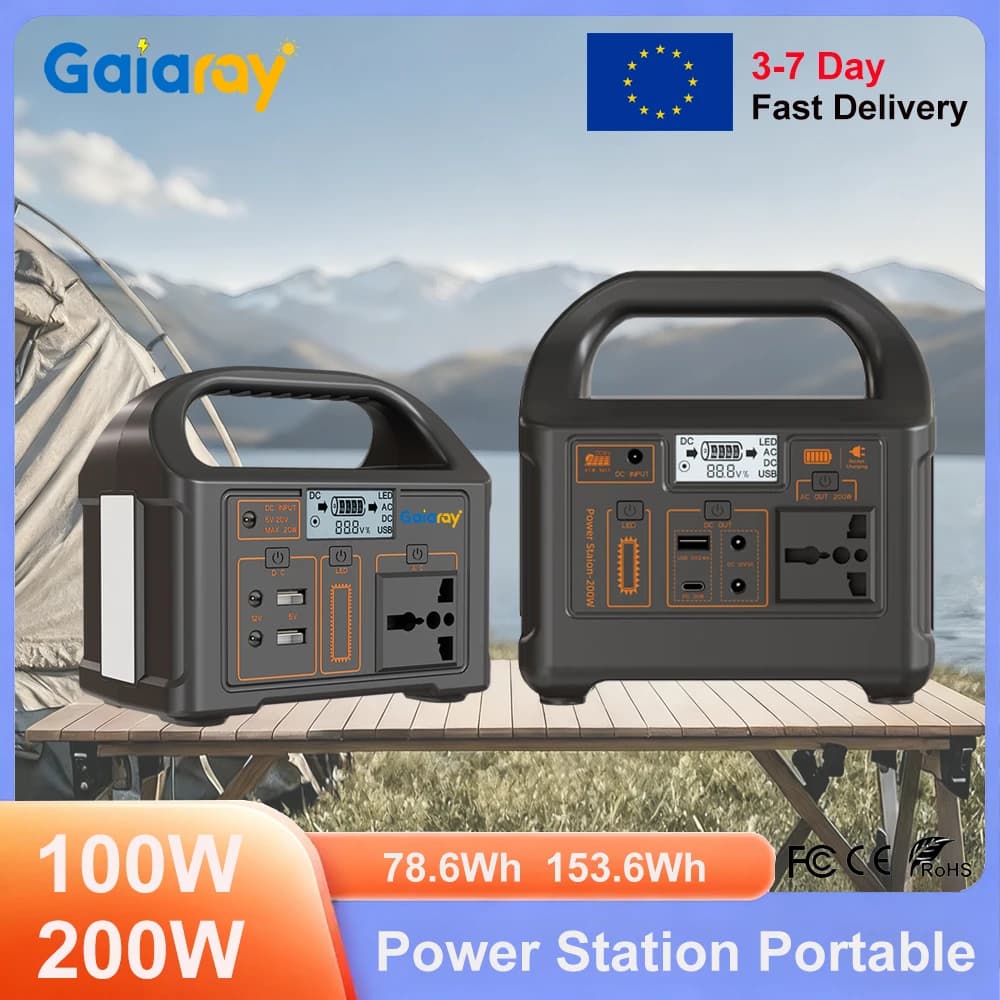 Gaiaray 100W 200W Portable Power Station AC 220V LiFePO4 Battery Charging Station Solar Generator Power Plant for Home Camping