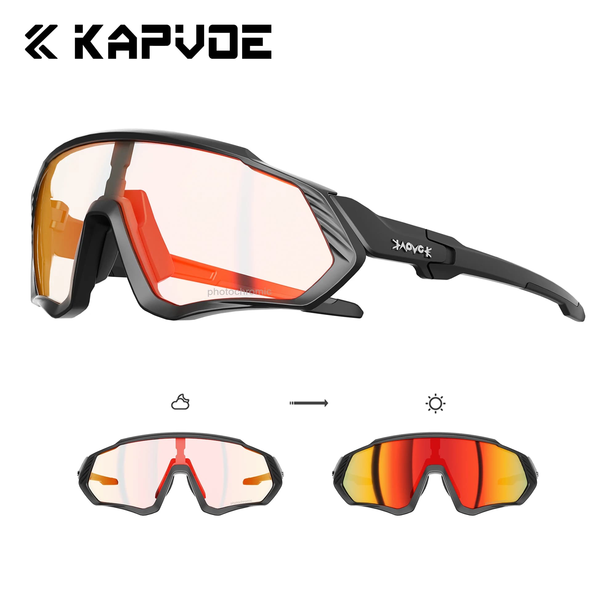 KAPVOE Photochromic Cycling Glasses UV400 Bike Sports Sunglasses  Men Women Outdoor Biking Running Goggles with Myopia Frame