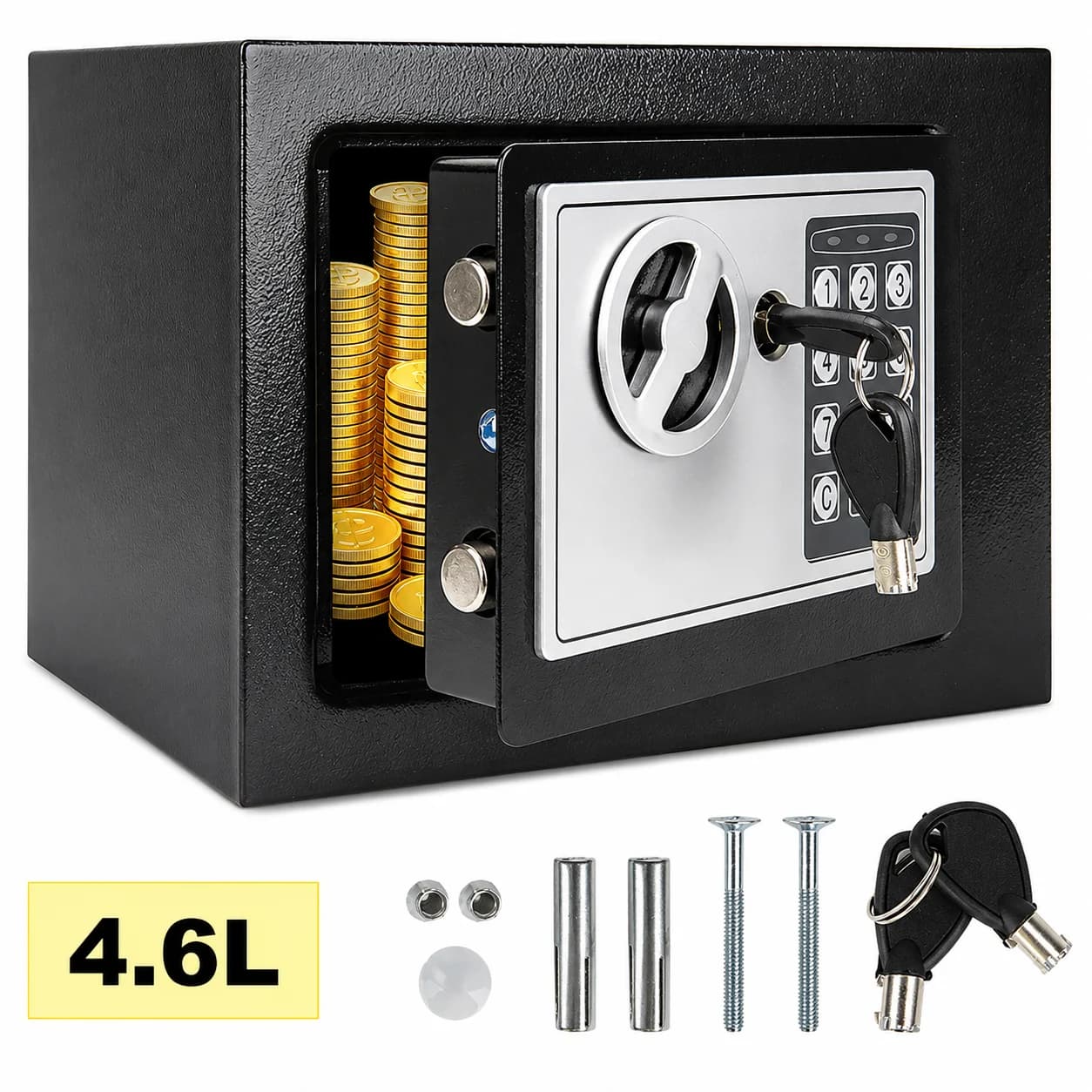4.6L Digital Security Safe Box, Wall/Floor Mounted Electronic Lock Safe with Password & Key Dual Unlock, Heavy Steel Anti-Theft Hidden Safe Cabinet