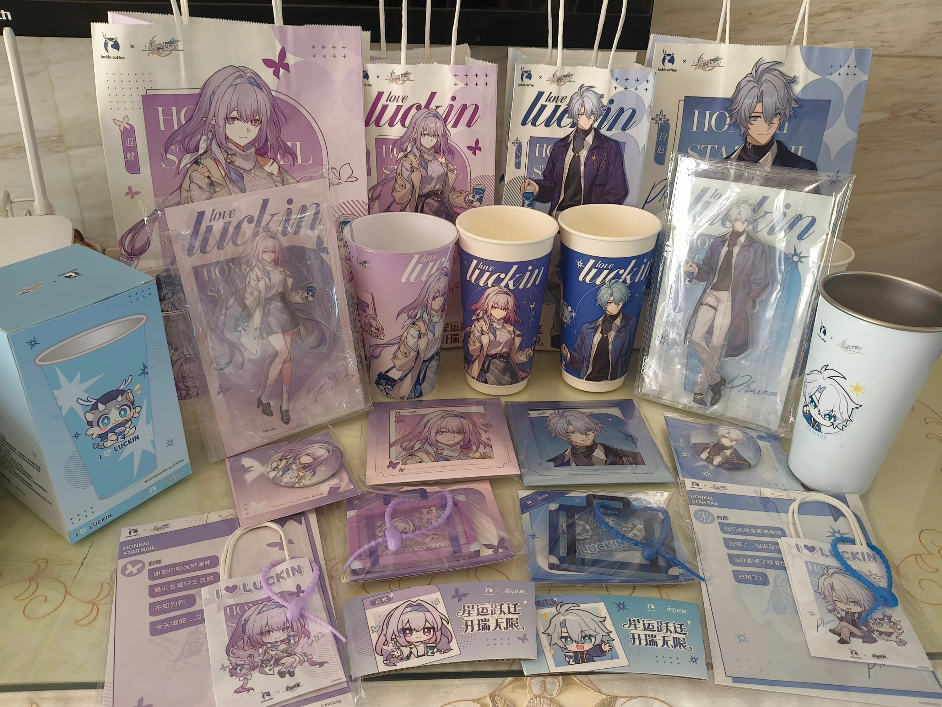 In Stock Official HSR X Luckin Coffee Castorice Phainon Acrylic Stand Temperature Sensitive Cup Shikishi Badge