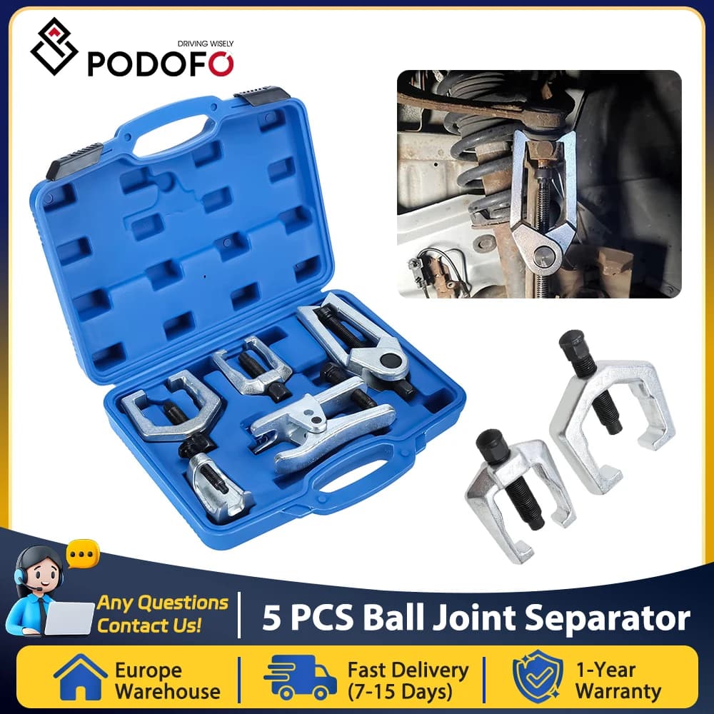Podofo 5Pcs Tungsten Ball Joint Separator & Tie Rod Remover Kit w/ABS Case for Cars Trucks Universal