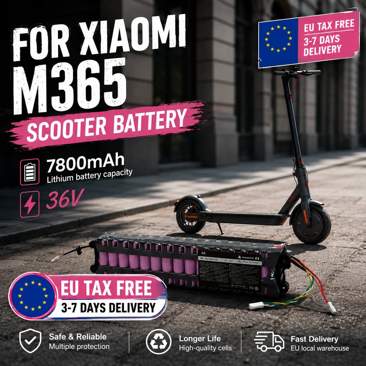 EU Local Stock Poland Warehouse, 3-7 Days Delivery 10S3P 36V 7.8Ah M356 electric scooter Battery Pack m365 battery 18650 battery with Waterproof