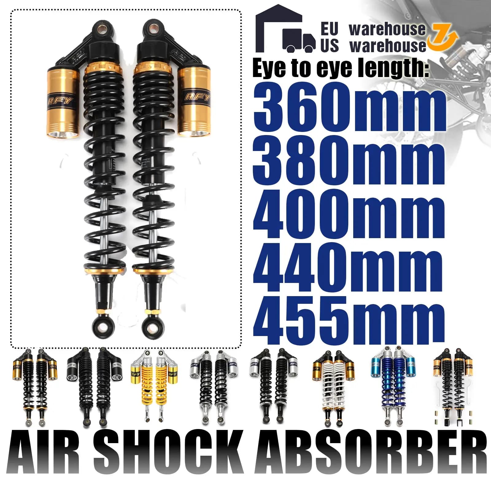 400mm 380mm 360mm 440mm Shock Absorbers Motorcycle Motorcross Moto Accessories Suspensation Protector Bike Dirt Quad Scooter ATV