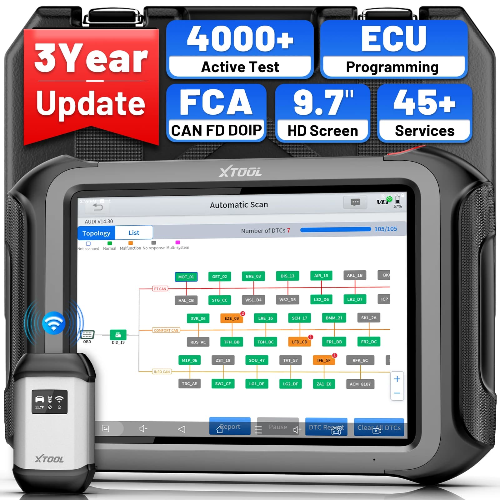 XTOOL D9S PRO Car Diagnostic Tools ECU Programming Coding 45+ Services CAN FD FCA DOIP VAG Guide Intelligent Diagnosis Scanner