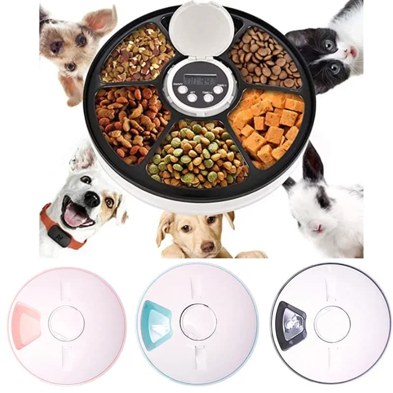 1pcs Large Capacity Timed Pet Feeder - 6 Compartments with Music Alert