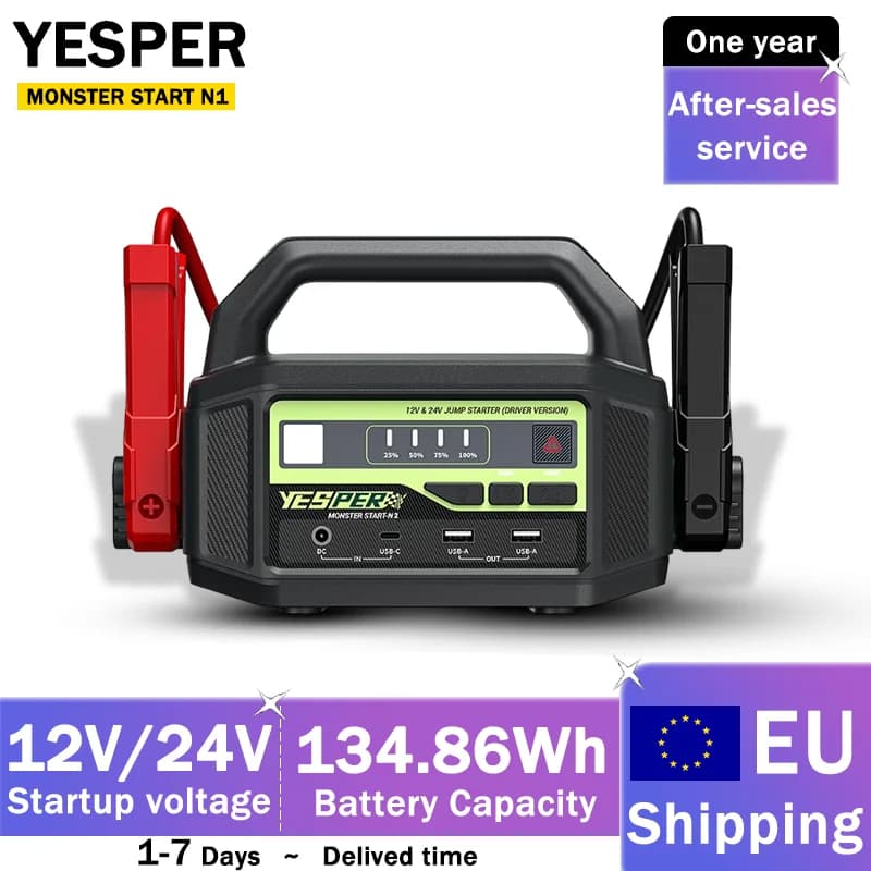 YESPER MONSTER START N1 Portable Car Jump Starter 12V/24V Voltage 134.68Wh Capacity Car Emergency Power Supply Dooster Starter
