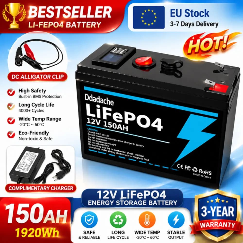 🎁LiFePO4 12V 150Ah Lithium Battery,for UPS, Kayak Fish Finder, Solar Panel, Power Wheels Toys, Scooter, RV,Boat
