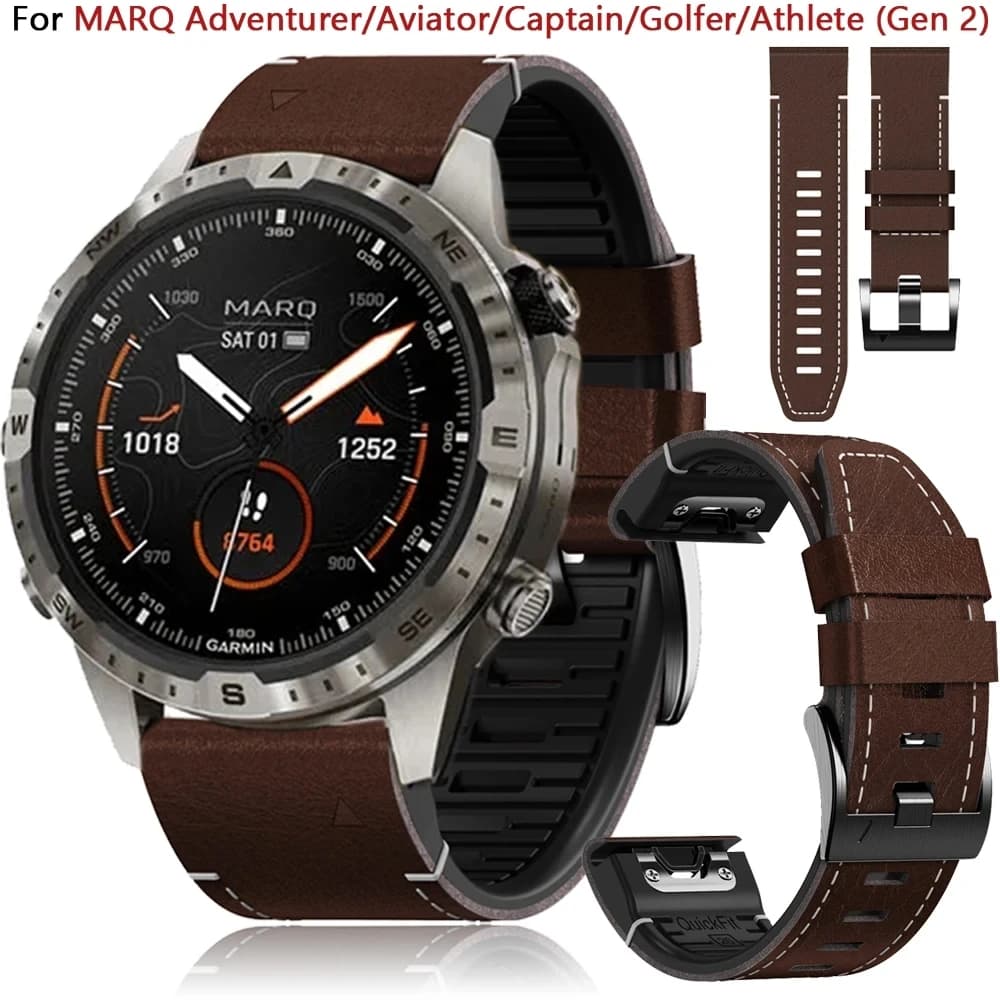 Straps For Garmin MARQ Athlete Adventurer Golfer Captain Aviator Epix Gen 2 Quickfit 22 26mm Silicone Leather Watchband Bracelet