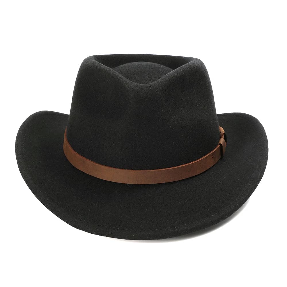 Crushable Soft 100% Wool Men Cowboy Hat Fedora Winter Outdoor Big Head Large Size Felt Hat High Quality Box Packaging