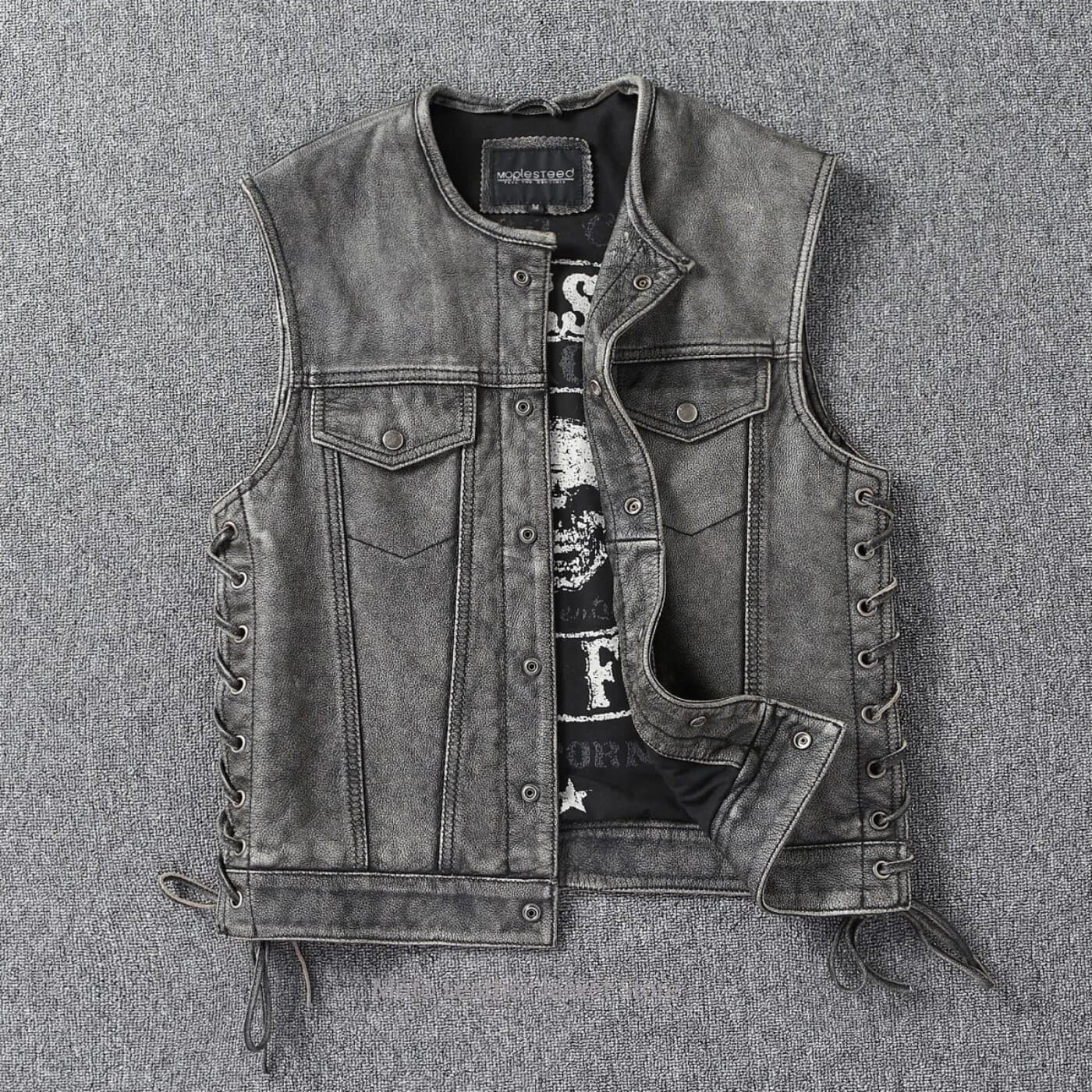 Vintage Distressed Genuine Leather Vest, 100% First Layer Cowhide Vest, Motorcycle Club Style Biker Waistcoat for Men