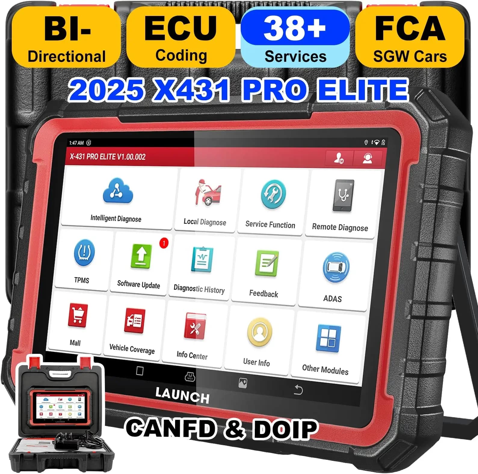 LAUNCH X431 PRO Elite OBD2 diagnostic tool 31+ Reset DOIP CAN FD ECU Coding FCA Autoauth Full System Scanner 2 Years Free Update