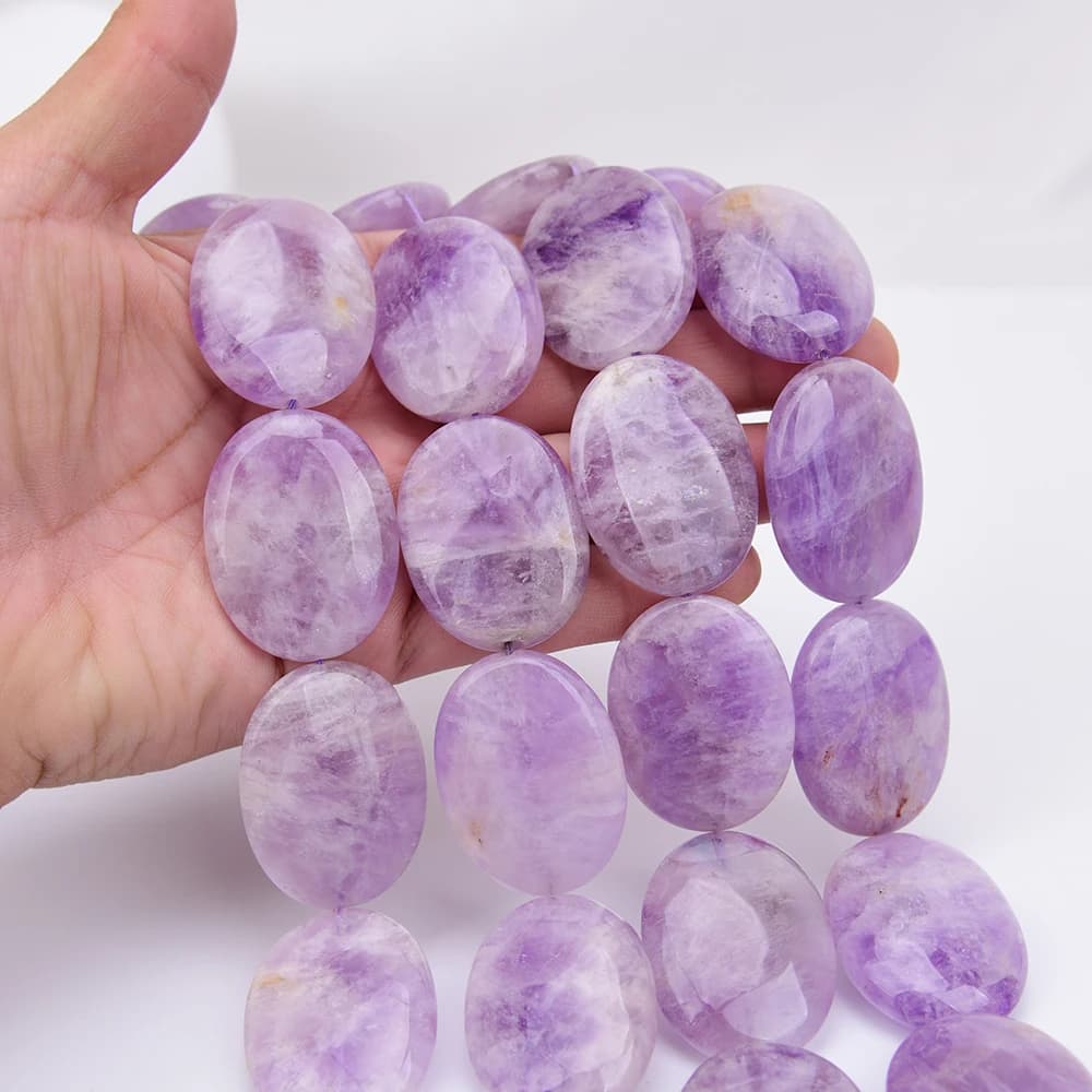 APDGG Large Size 30x40mm Natural Purple Lavender Amethyst Quartzs Oval Slice Loose Pendant Beads 15.8'' Strand Jewelry DIY