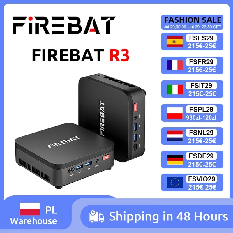 FIREBAT R3 Mini PC AMD Ryzen 3 4300U 8GB/16GB LPDDR4 RAM 256GB/512GB SSD M.2 SATA Windows11 Pro Desktop Computer WiFi6 BT5.2
