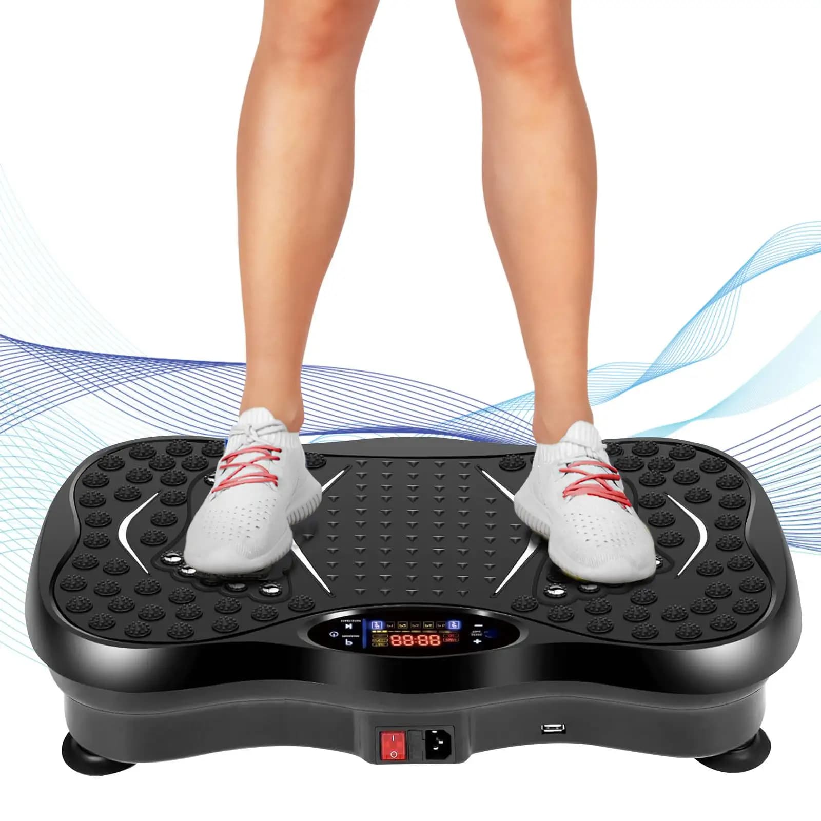 99-Speed Full Body Vibration Plate Machine with Bluetooth and Resistance Bands Home Fitness Trainer for Weight Loss Muscle Toning Fat Burning Exercise