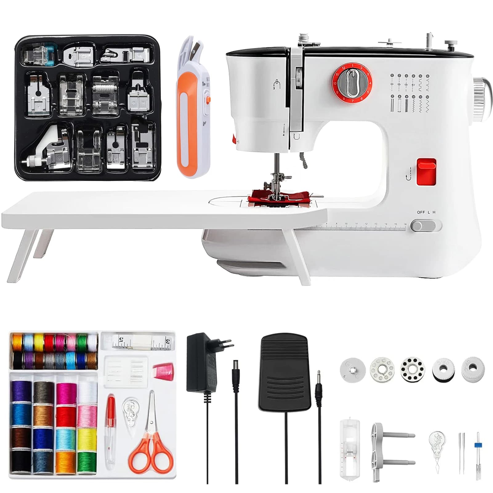 12 Stitches Electric Sewing Machine Mini Double Thread Sewing Machine with Extension Table Larger Workspace EU