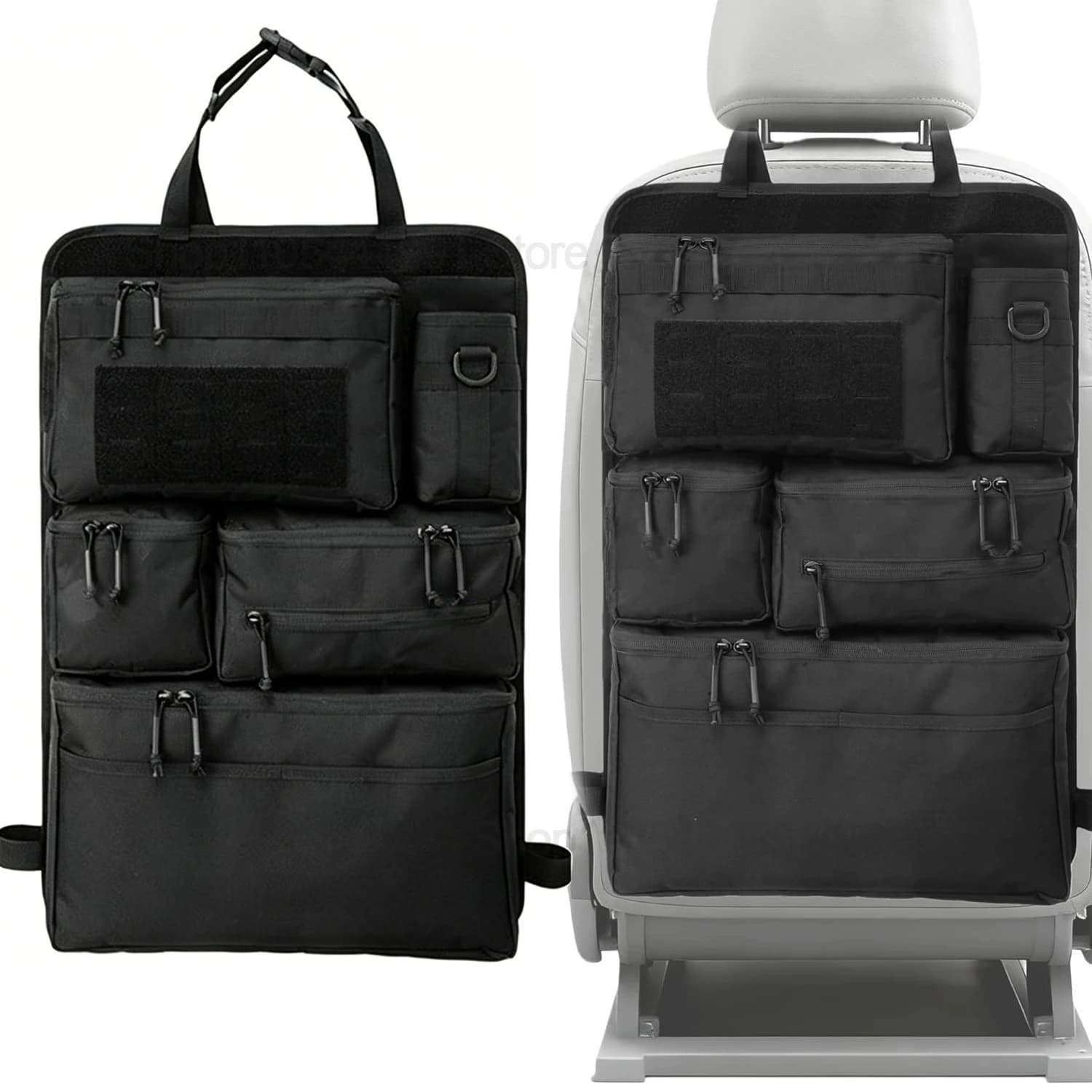 Tactical Car Seat Organizer with Multiple Pockets, Vehicle Backseat Storage Bag with Cup Holder Hanging Rear Seat Bag