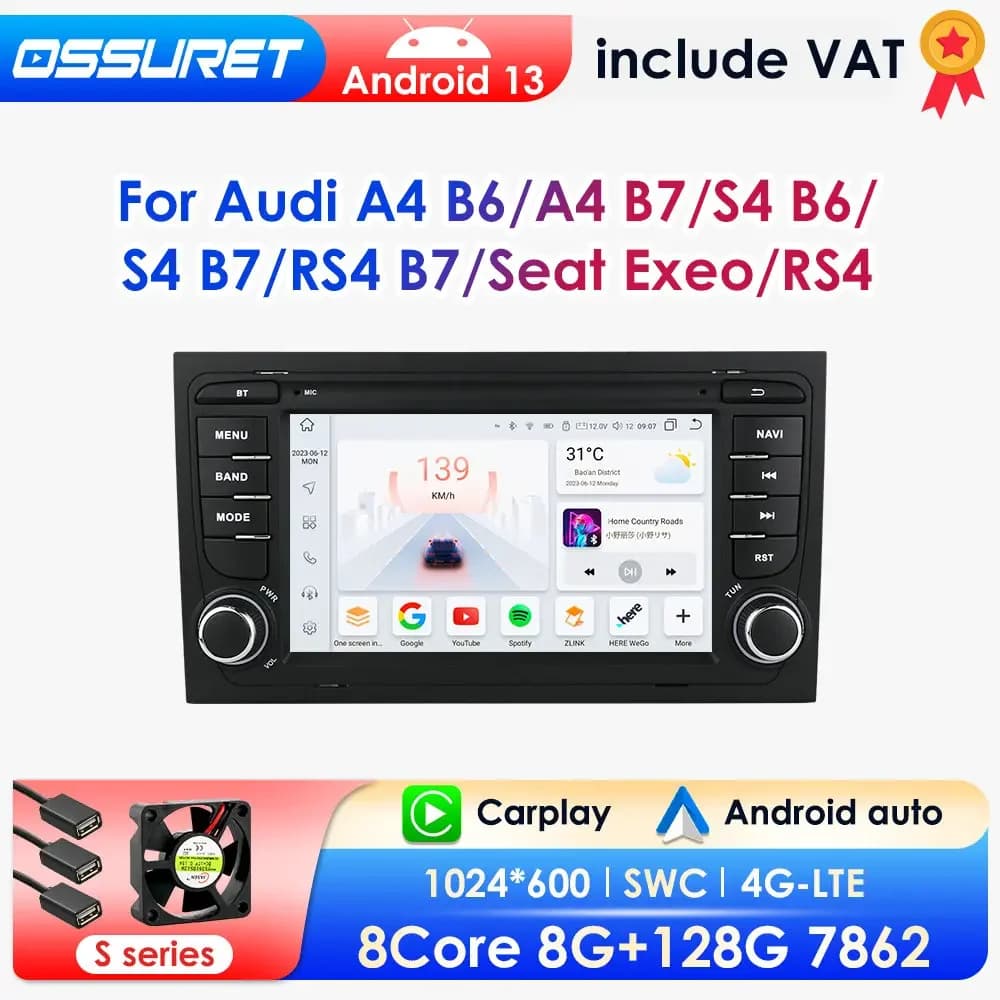 2 Din Android Car Stereo multimedia Player For Audi A4 B6 2000-2006 S4 B7 RS4 Seat Exeo Autoradio GPS Navi Carplay Android Auto