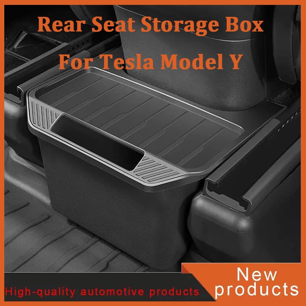 Rear Seat Storage Box For Tesla Model Y 2021-2024 Organizer Center Console Bins Backseat Trash Can Garbage Bag Under Seat Tray