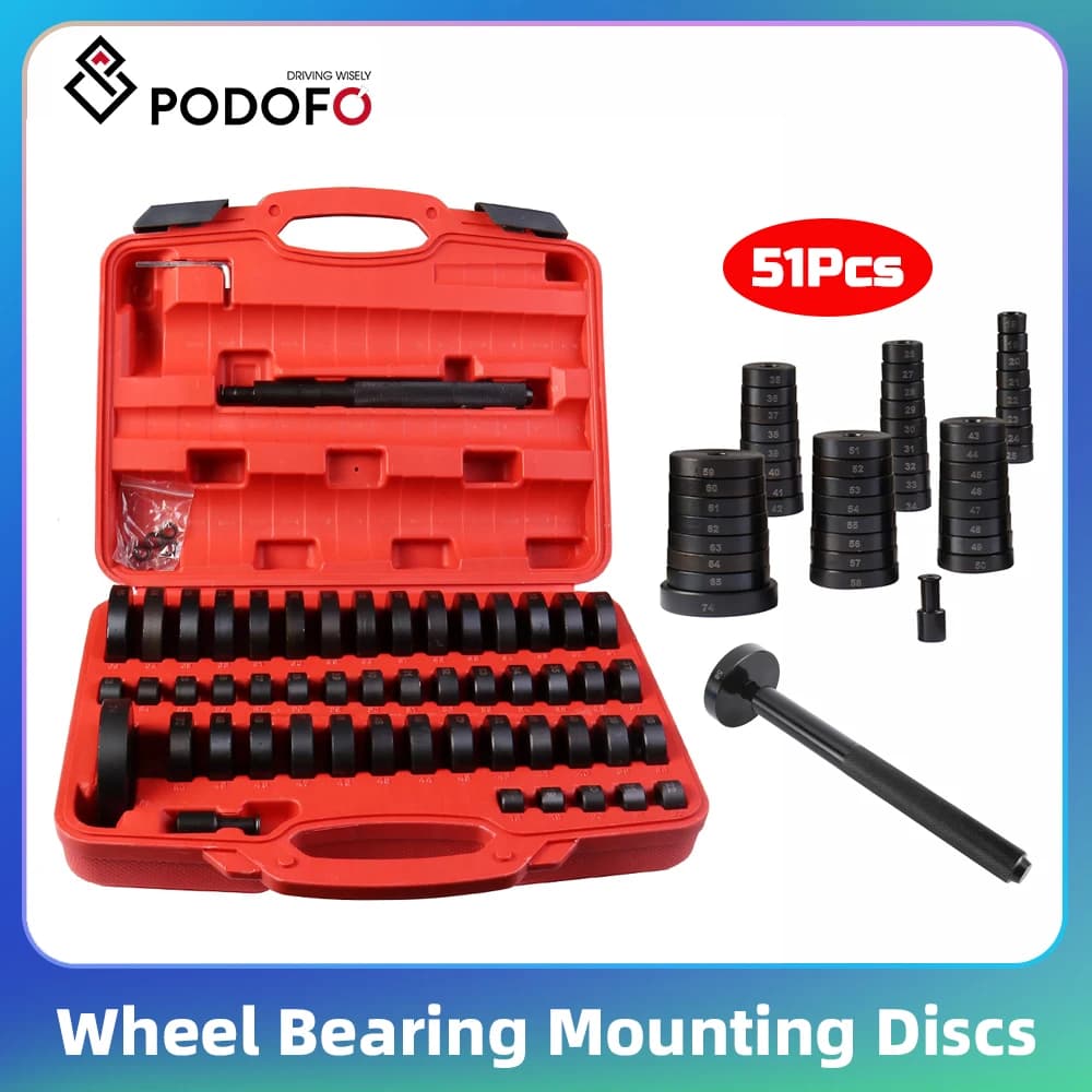 Podofo 51pcs Wheel Bearing Mounting Discs 18-65mm Auto Repairing Tool Rings Bushings Shells Rubbers Puller Pressure Piece Drive Kit