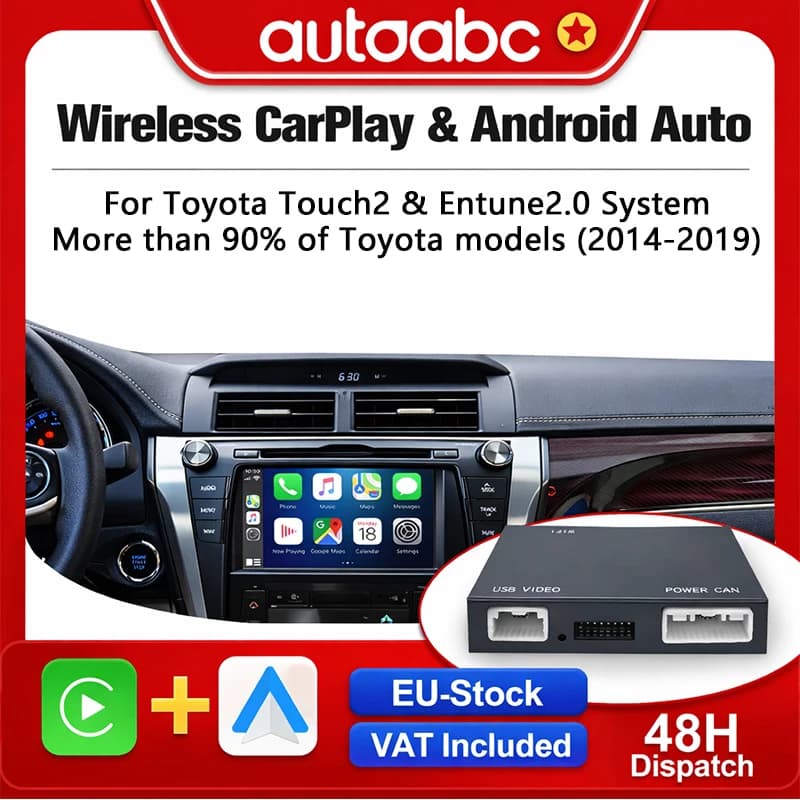 AUTOABC Wireless CarPlay Android Auto Box for Toyota Touch2 Entune 2.0 Tundra Corolla Highlander Tundra Sienna Prius Yaris Camry