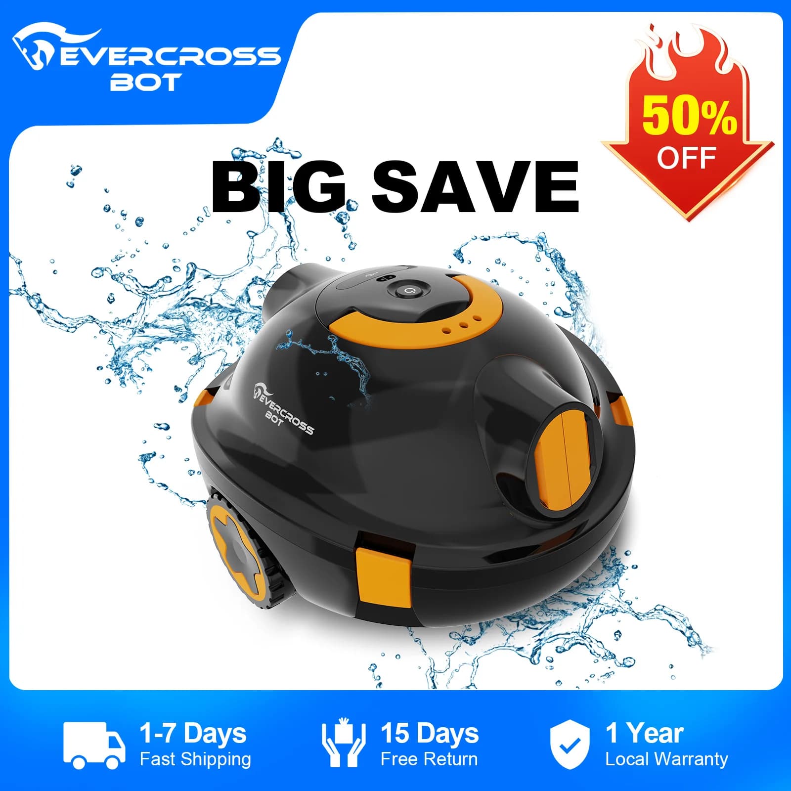EVERCROSSBOT Y10 Pool robots Battery, 100 Min Battery Life, Up to 120m ², 180 μm Filter, Lightweight & Compact