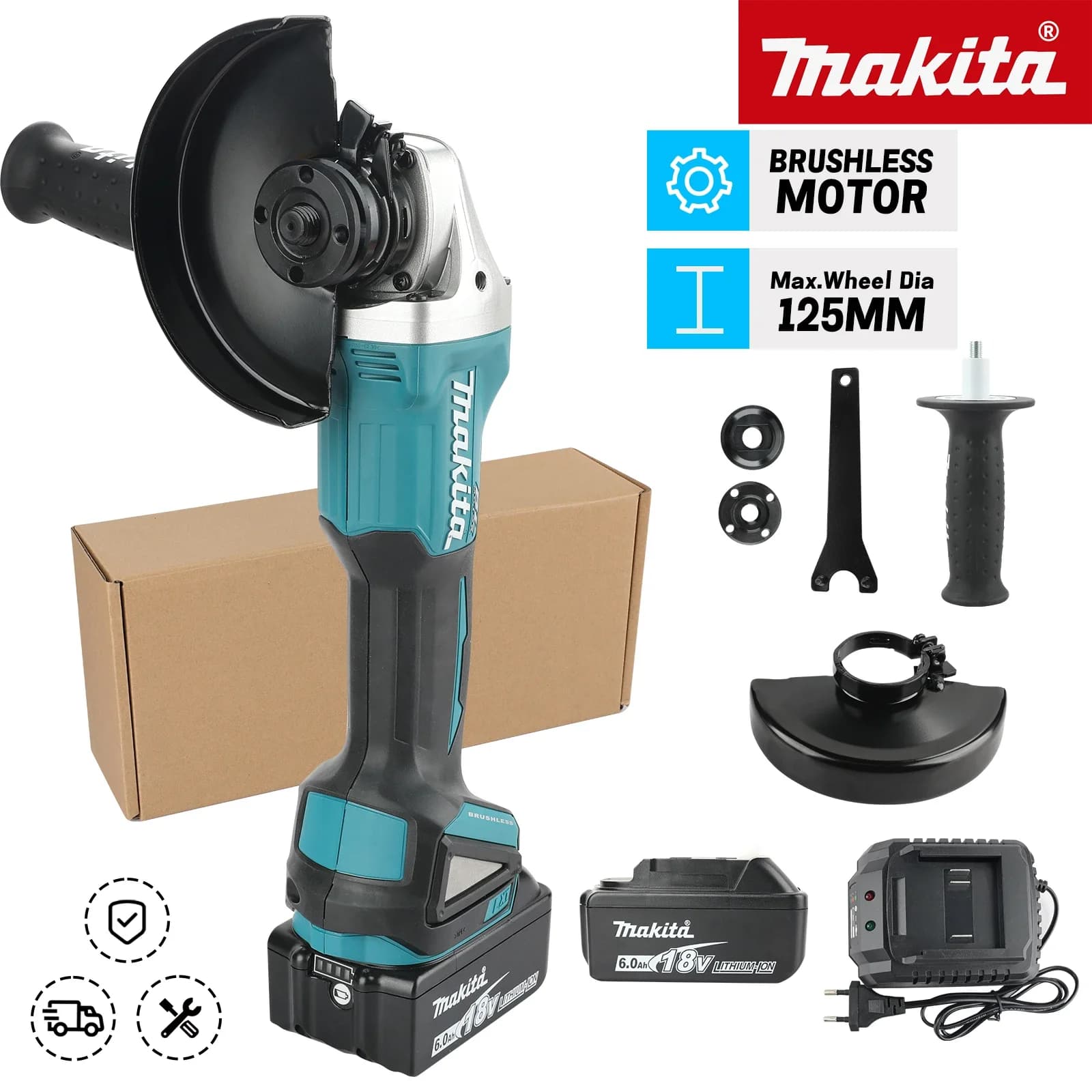Original Makita DGA404 125mm Brushless Angle Grinder Li-ion Battery Cordless Cutting Polishing Grinding For Makita 18V Battery