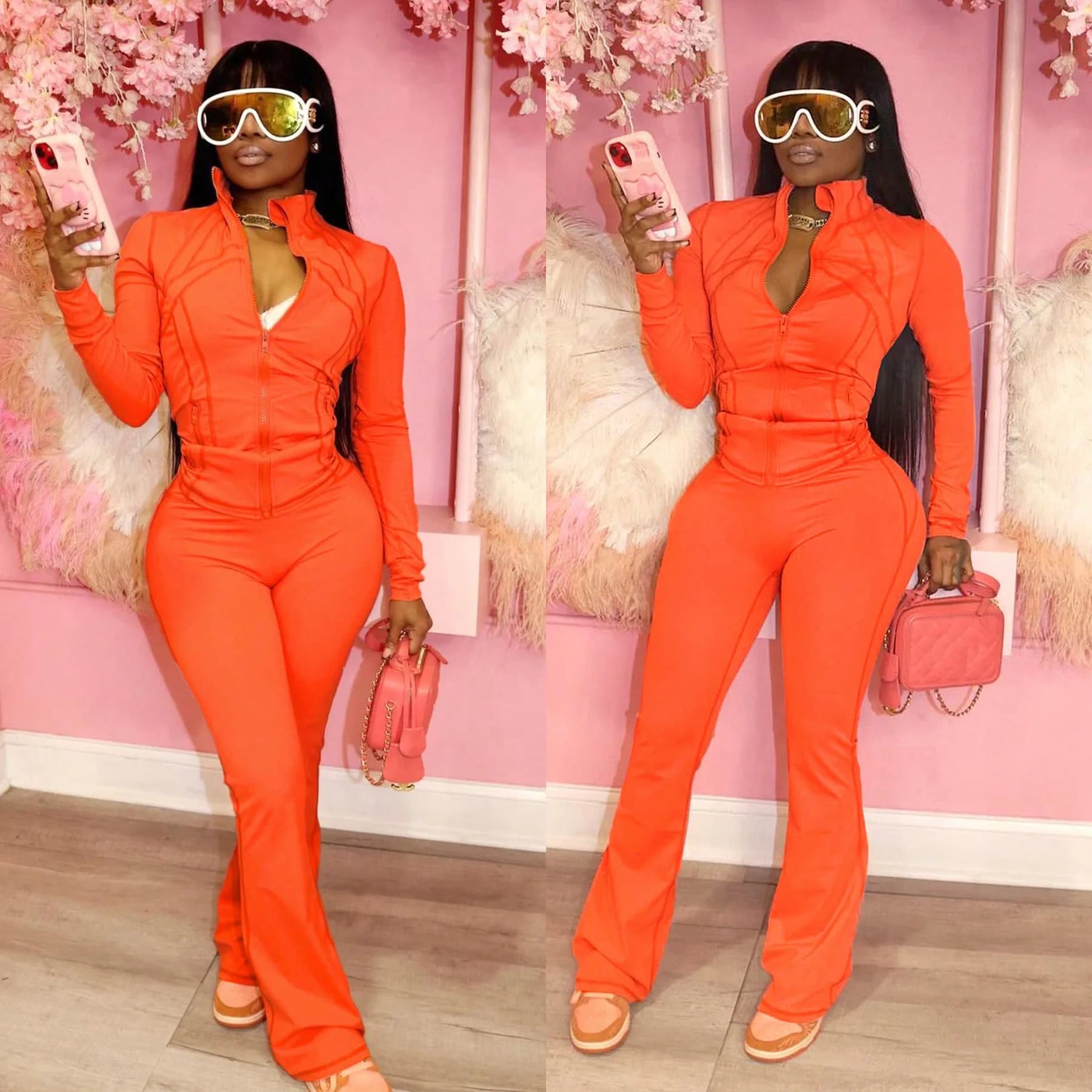 2026 Pant Set Women Two Piece Sets Full Sleeve Club Stand Collar Coats Long Pants High Waist Y2k Streetwear Matching Sets Work
