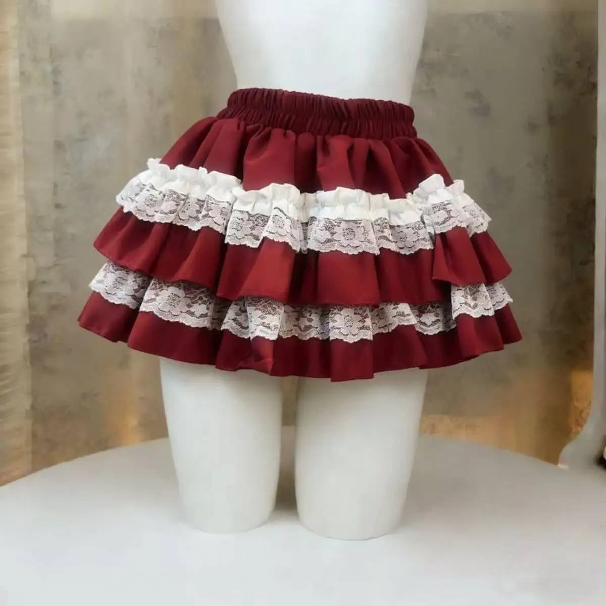 Lolita Style Cute Cake Skirt Women Japanese Sweet Y2K Lace Ruffles High Waist Mini Skirt Harajuku Princess Party Skirts