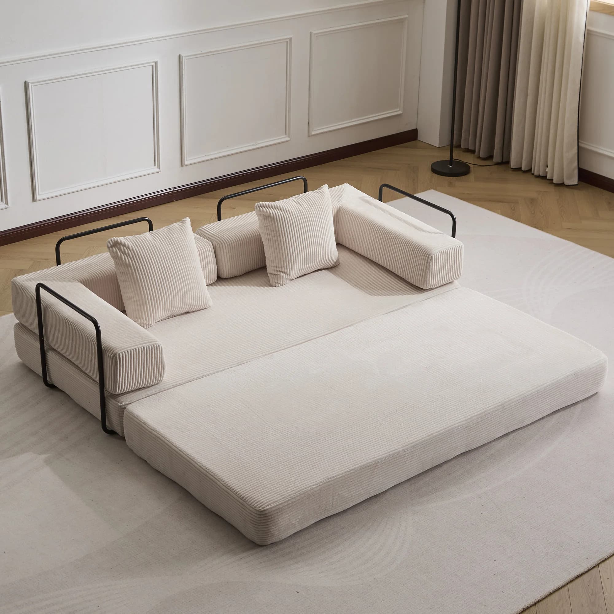 Compressible Sofa Bed,Beige No Assembly Needed Foldable Floor Couch,Soft Loveseat Sofa for Living Room