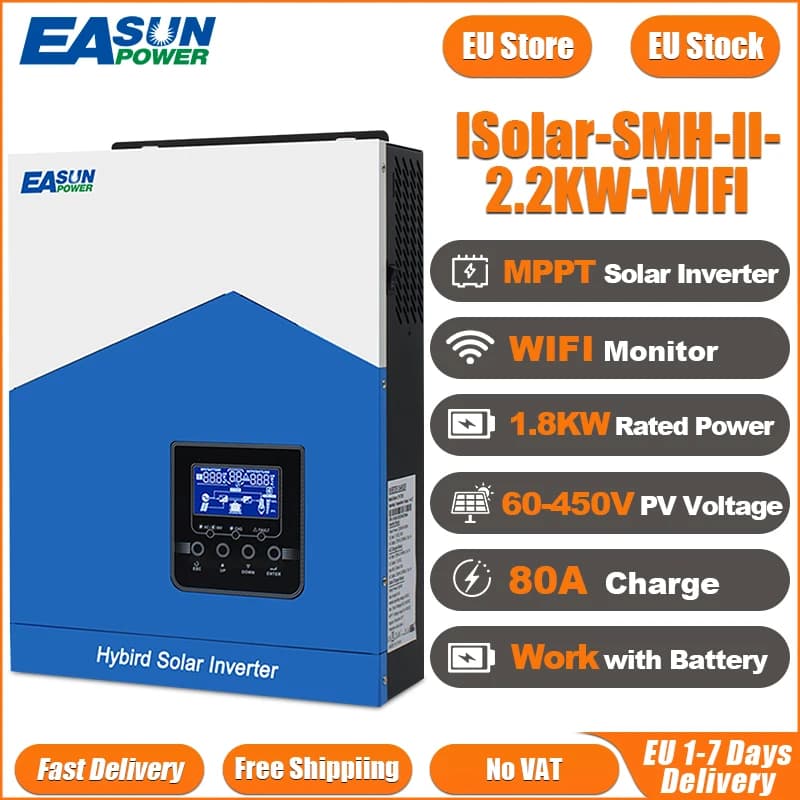 EASUN POW 2.2KW Off Grid Solar Inverter Pure Sine Wave 12v 220v 1800W Hybrid MPPT 80A Solar Charge Controller LIfepo4 with Wifi