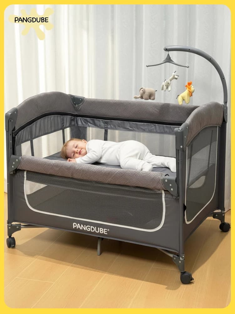 PANGDUBE 4 in 1 Baby Crib, Changing Room, Playpen, Co-bed, Folding and Portable Newborn Bed for Travel, Without Installation and Small Size, with Toy