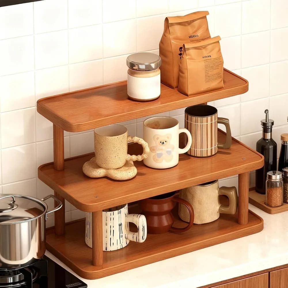 Riser Display Shelf Cup Holder 3 Tier Multifunctional Rustic Wooden Perfume Stand Small Fragrance Stand for Crafts Office, 30cm