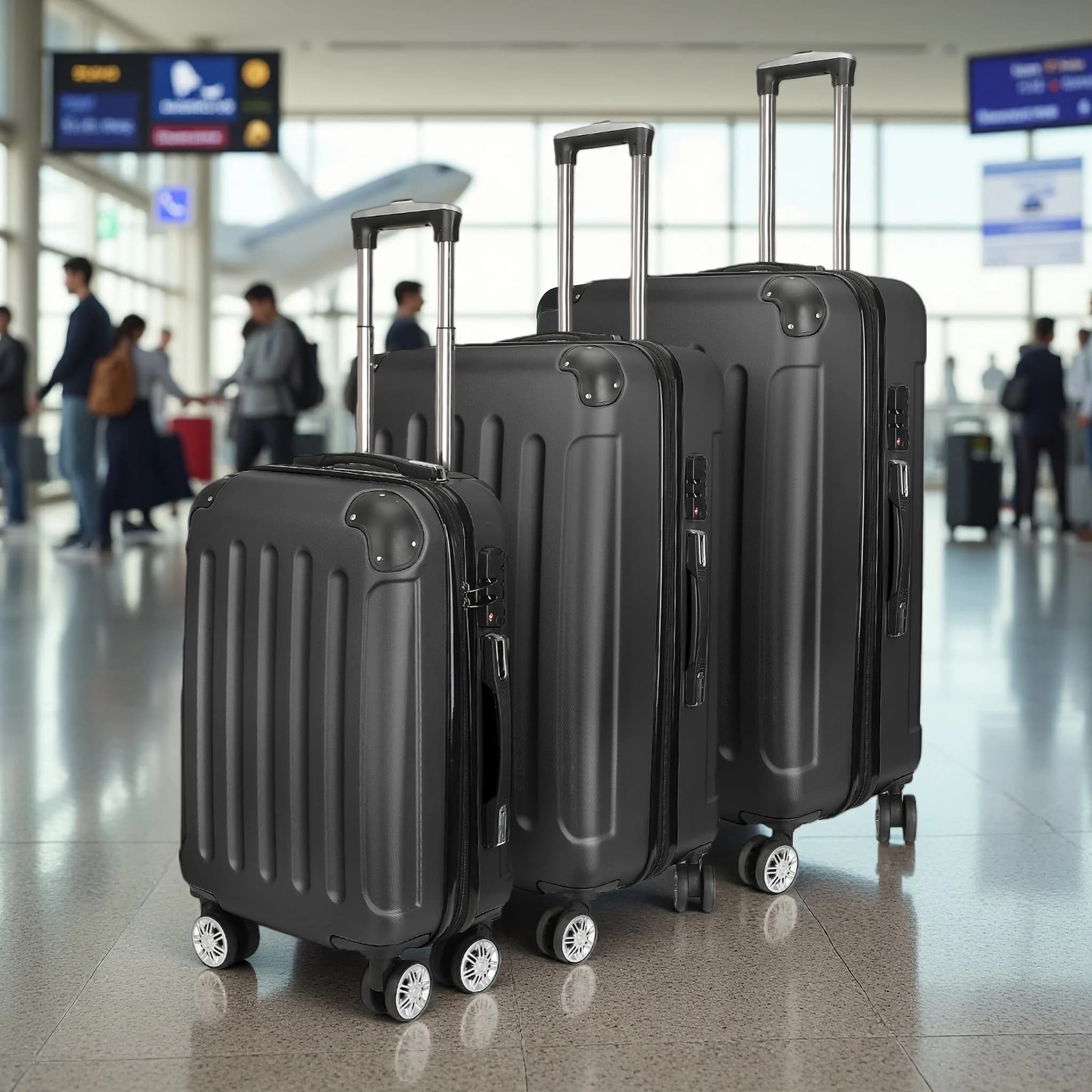 Rosahqnda Hard Shell Suitcase Set (28/24/20), 3 Piece ABS Travel Luggage with Combination Lock, 360° Silent Spinner Wheels & Adjustable Handle,