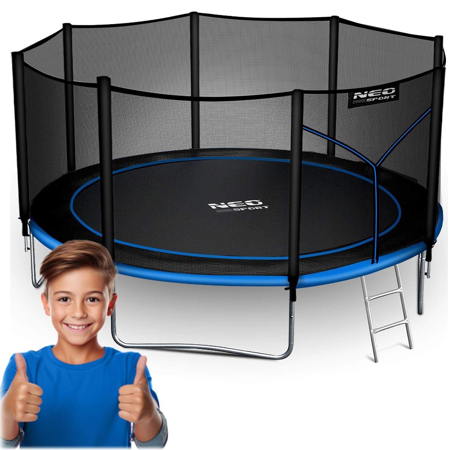 Puutarhatrampoliini 13ft/404cm ulkoverkolla ja tikkailla Neo-Sport