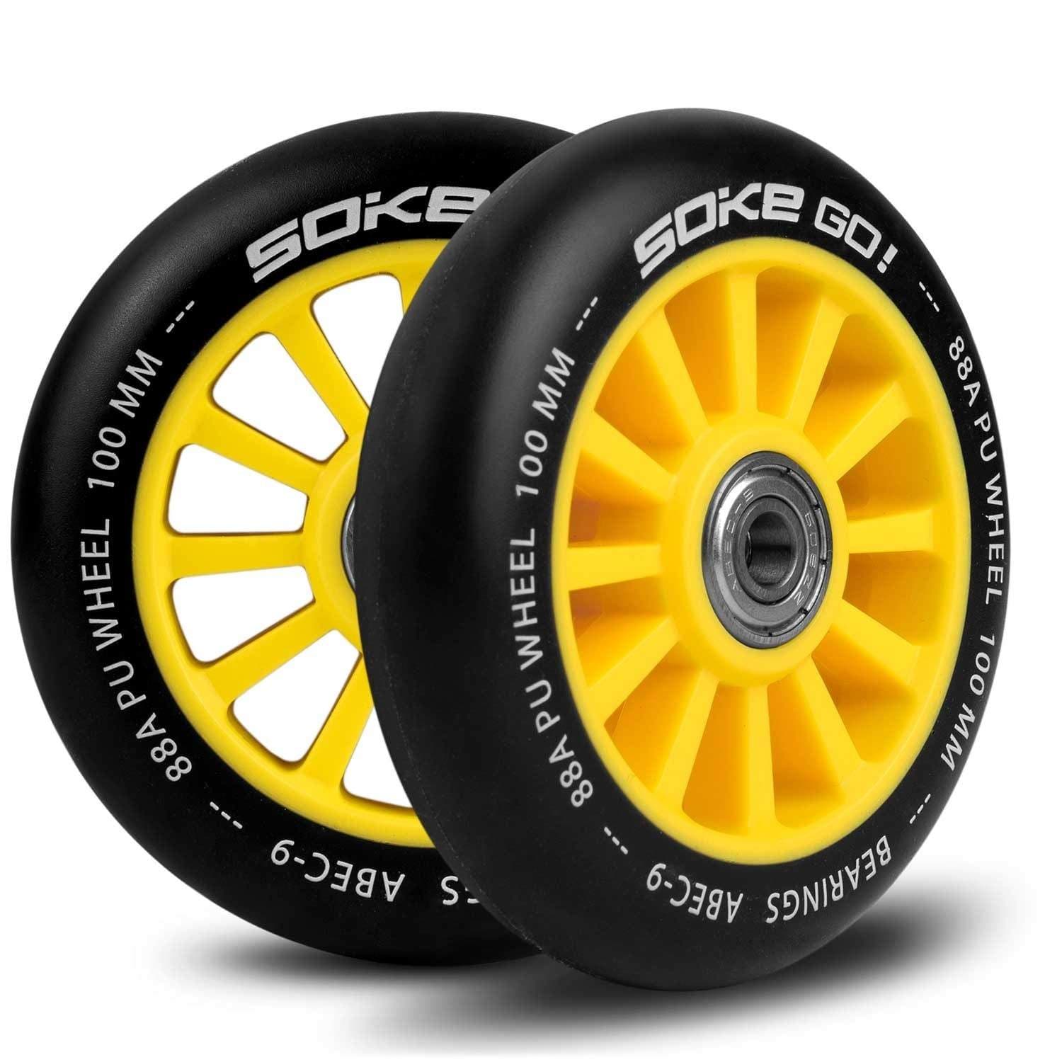Keltaiset pyörät skootterille 100 mm (2 kpl)