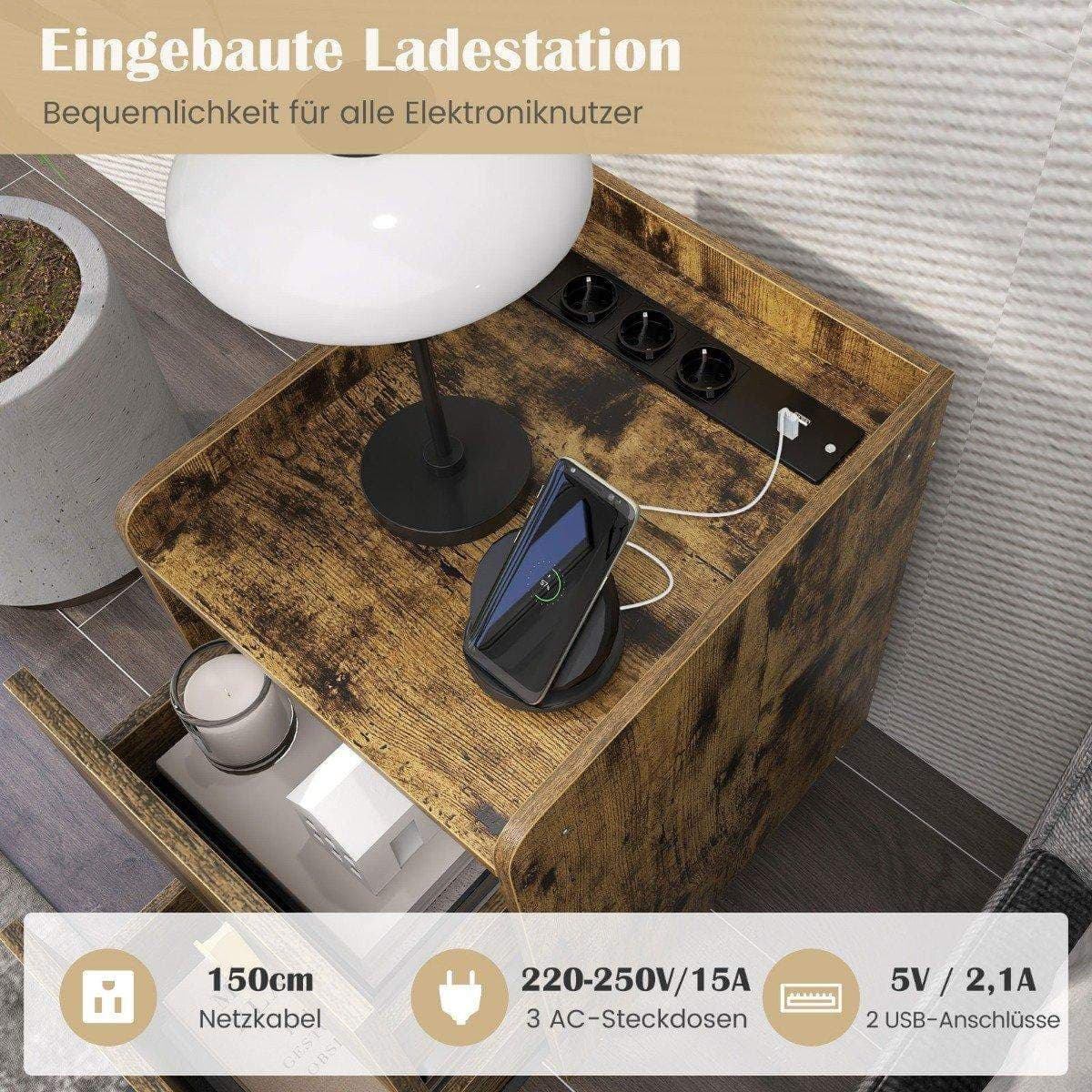 Yöpöytä latausasemalla – 2 laatikkoa, USB-portit