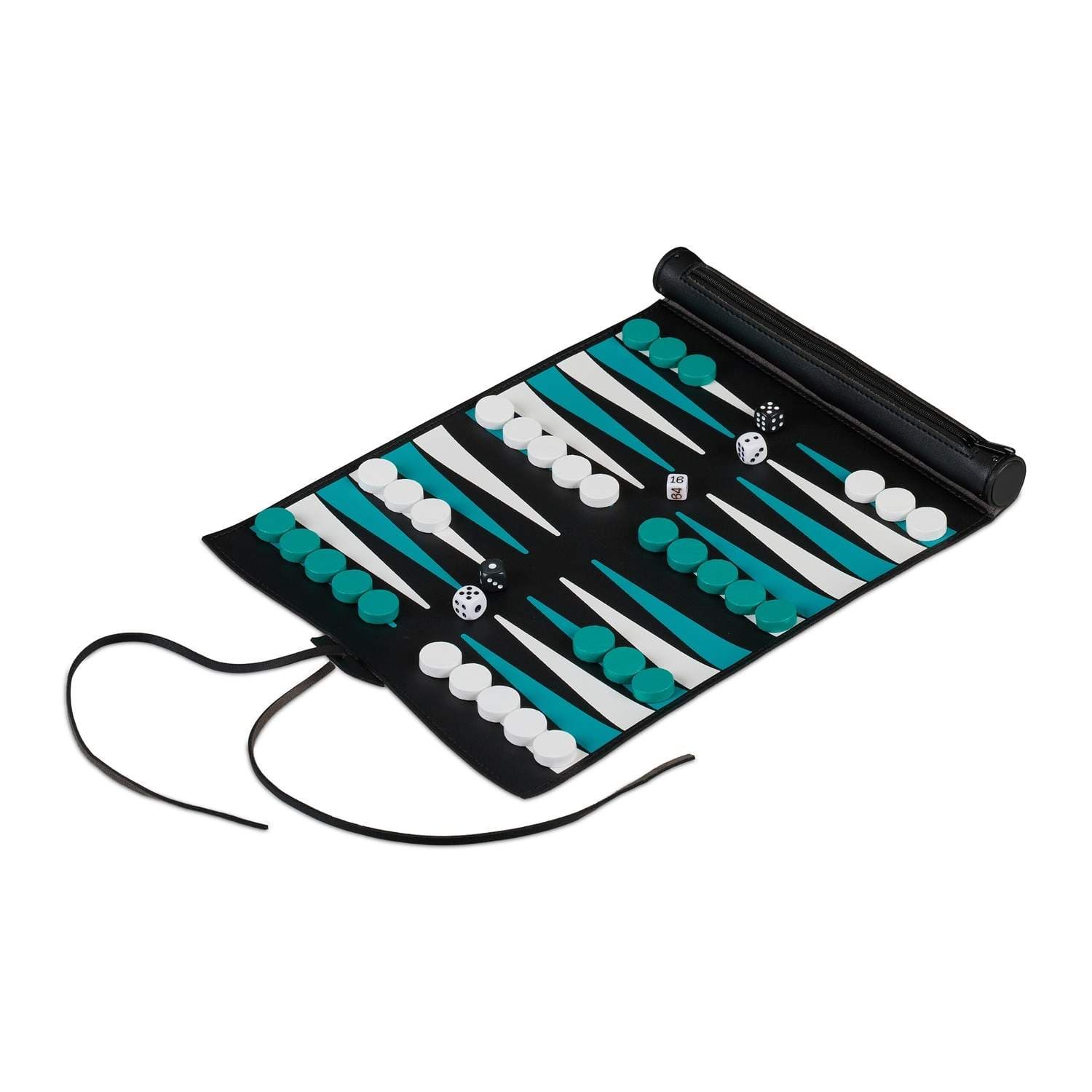 Matka-backgammon-setti – Roll-Up, nahkainen ulkoasu, kannettava