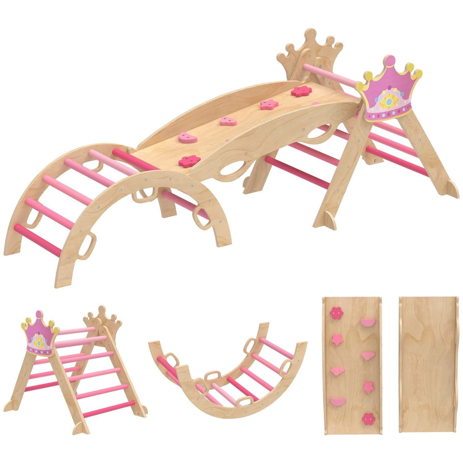 Lasten 8-in-1 sisäkiipeilyteline – Princess Design, puu