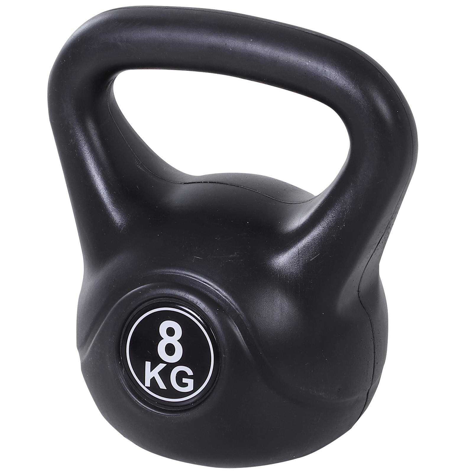8 kg kahvakuula – hiekkatäytteinen, pehmeällä otteella, musta