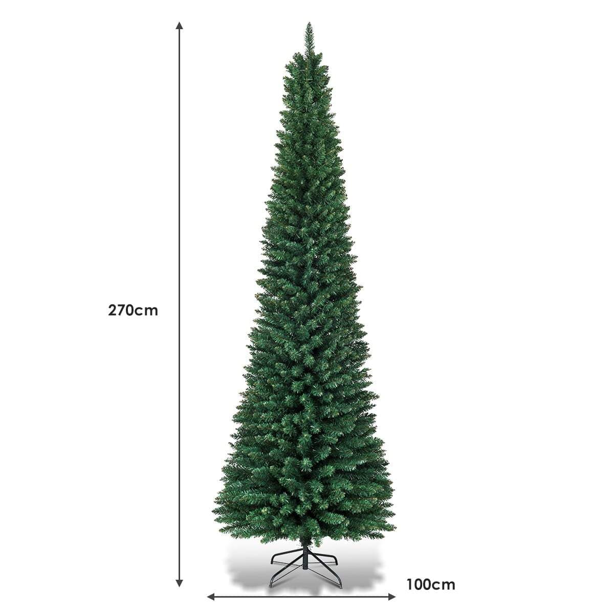 Korkea, kapea joulukuusi – 270 cm, realistinen PVC, metallijalusta