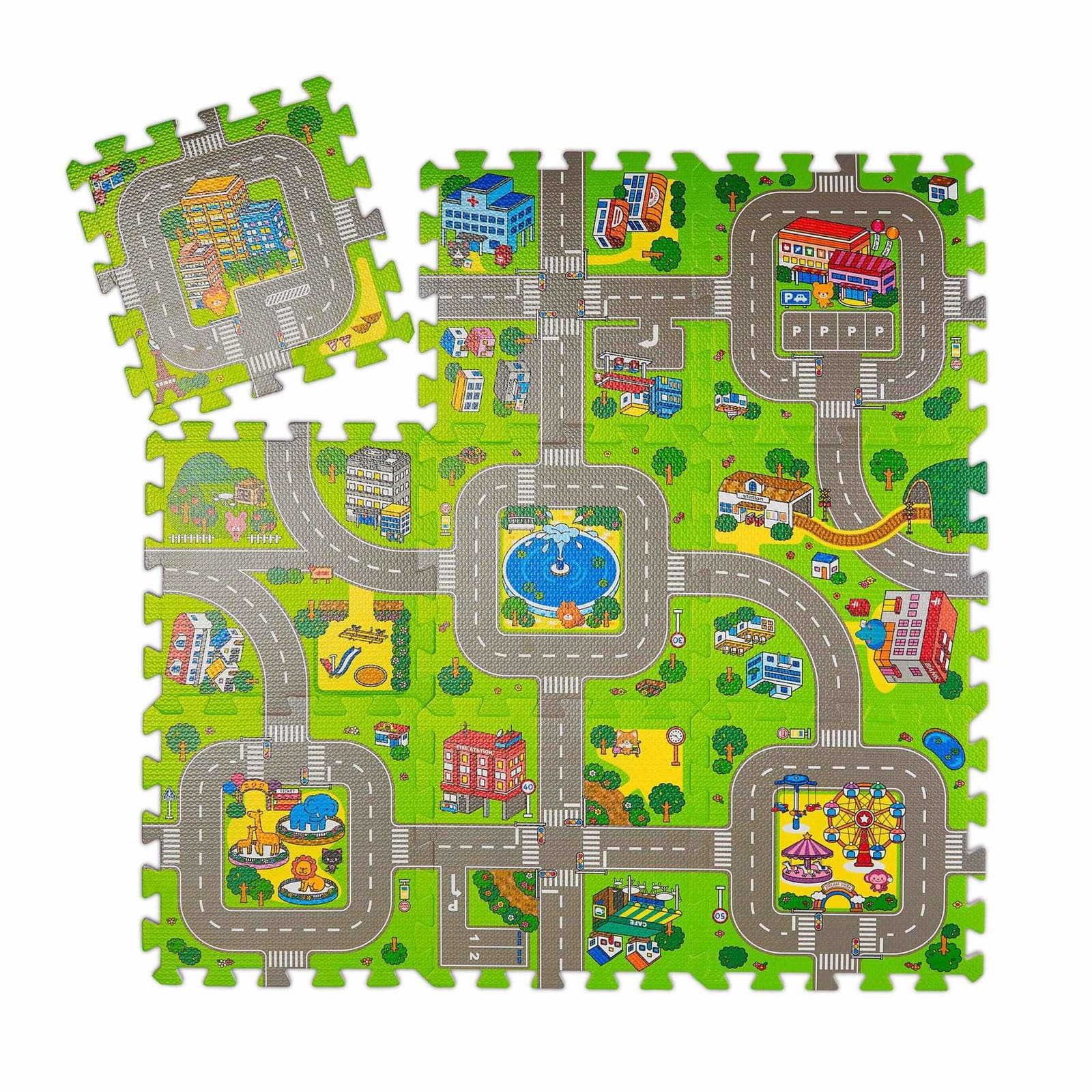 Puzzle Mat Road eläinten kanssa