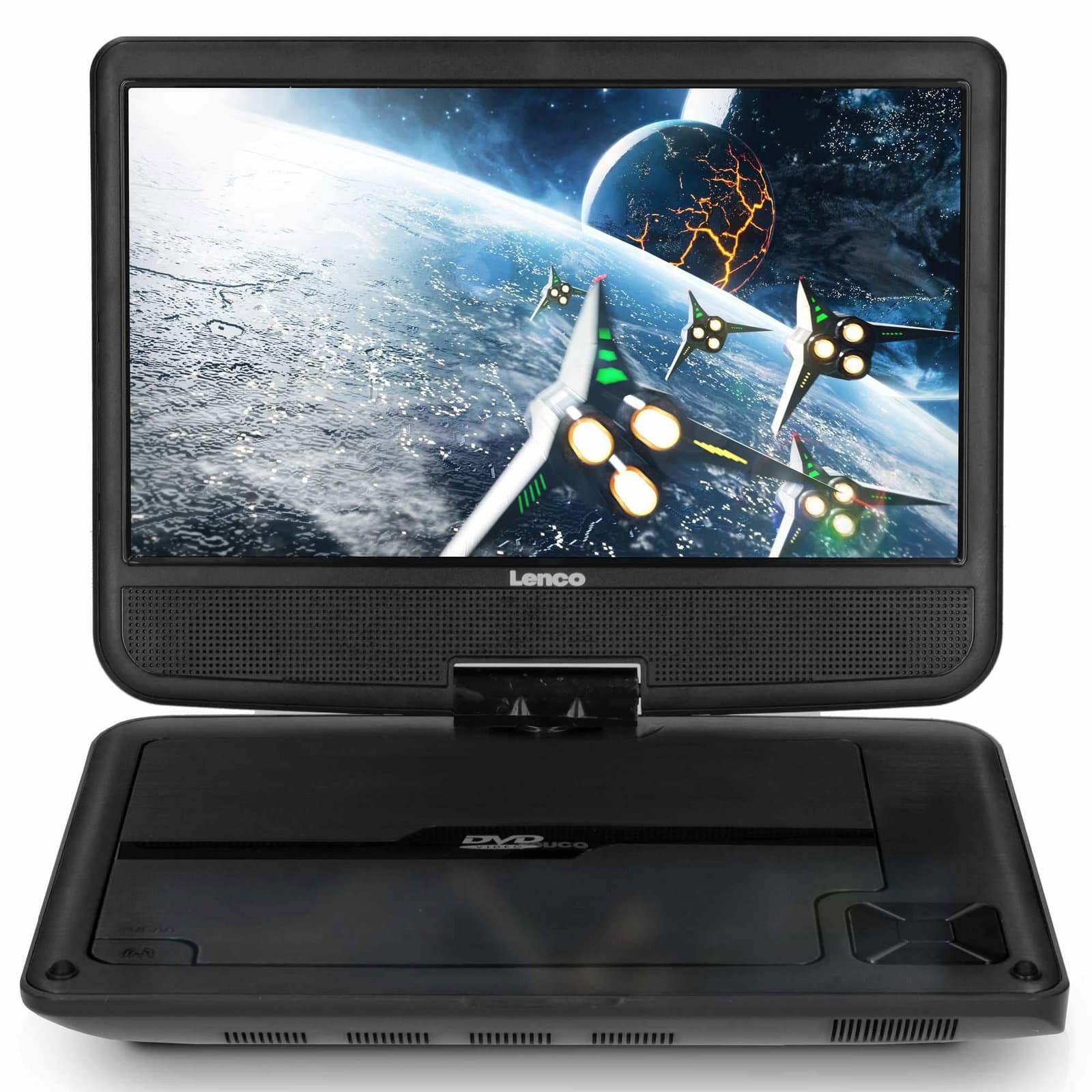 9-tuumainen kannettava DVD-soitin telineellä, USB, musta