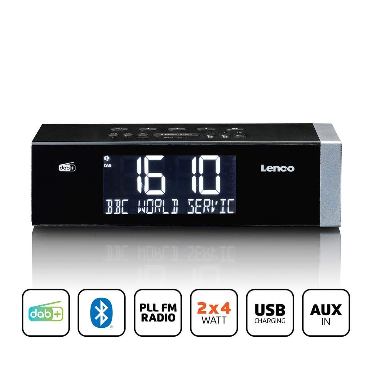 DAB+ FM-kelloradio Bluetoothilla ja USB-latauksella