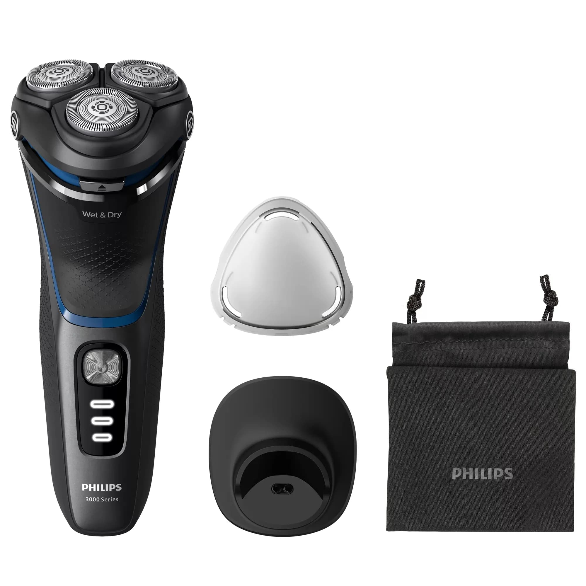 Philips Shaver 3000 Series S3344/13 Wet & Dry -parranajokone, musta, sininen