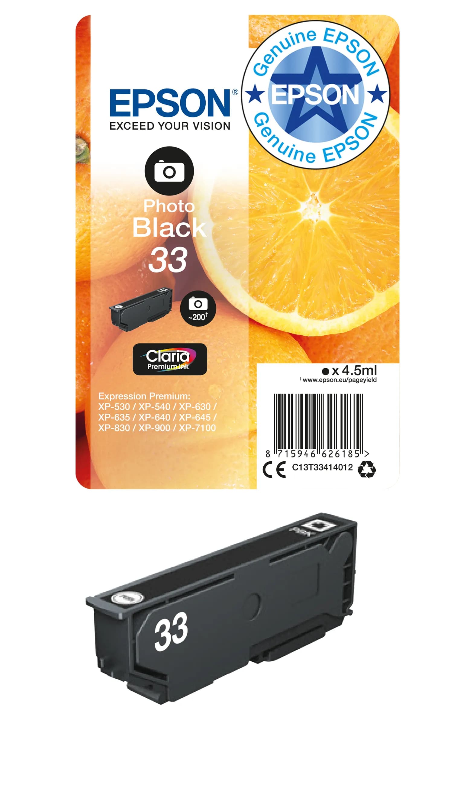 Epson 33 -mustekasetti, 4.5 ml, valokuvamusta
