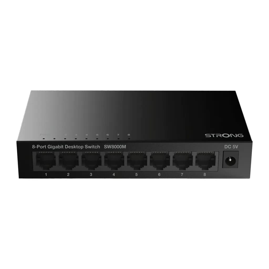 Strong SW8000M - 8-porttinen hallitsematon Gigabit-työpöytäkytkin, Musta
