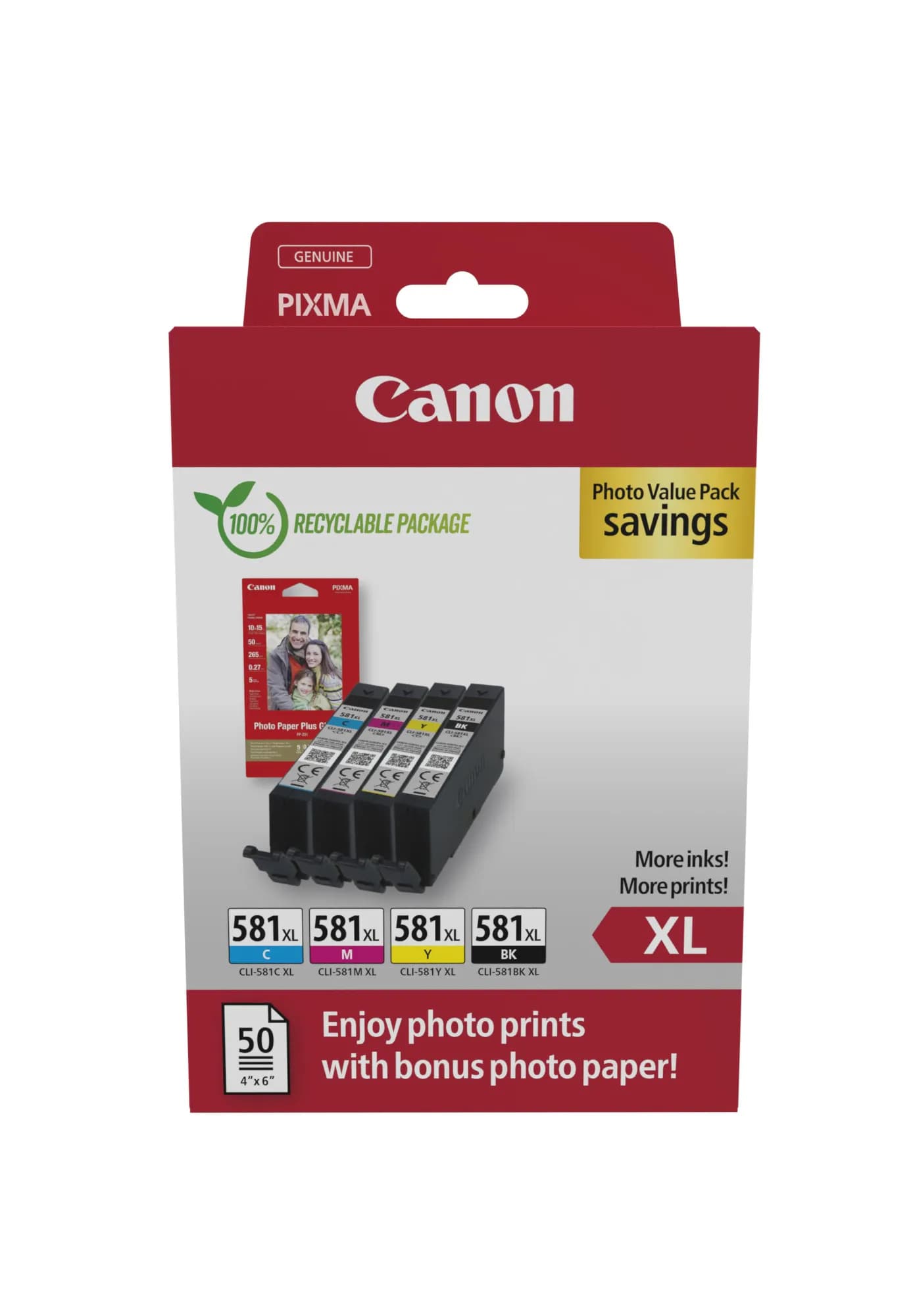 Canon CLI-581 XL -mustekasettipakkaus, musta, syaani, magenta, keltainen, 4 kpl