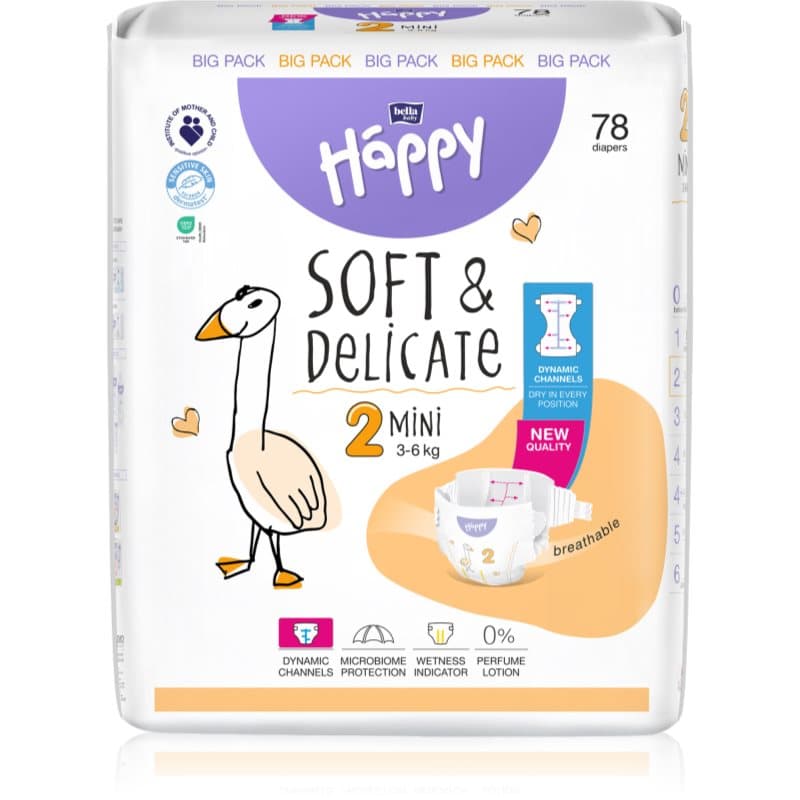 BELLA Baby Happy Soft&Delicate kertakäyttövaipat imukanavilla varustettu Mini 3-6 kg 78 kpl