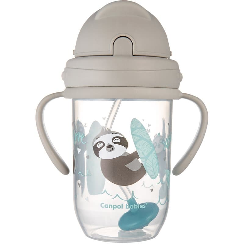 Canpol babies Exotic Animals Cup With Straw kuppi sisältää pillin Gray 270 ml