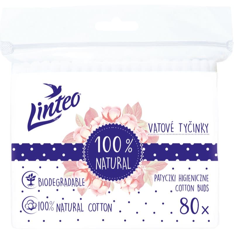 Linteo Natural Cotton Buds vanupuikot pussissa 80 kpl